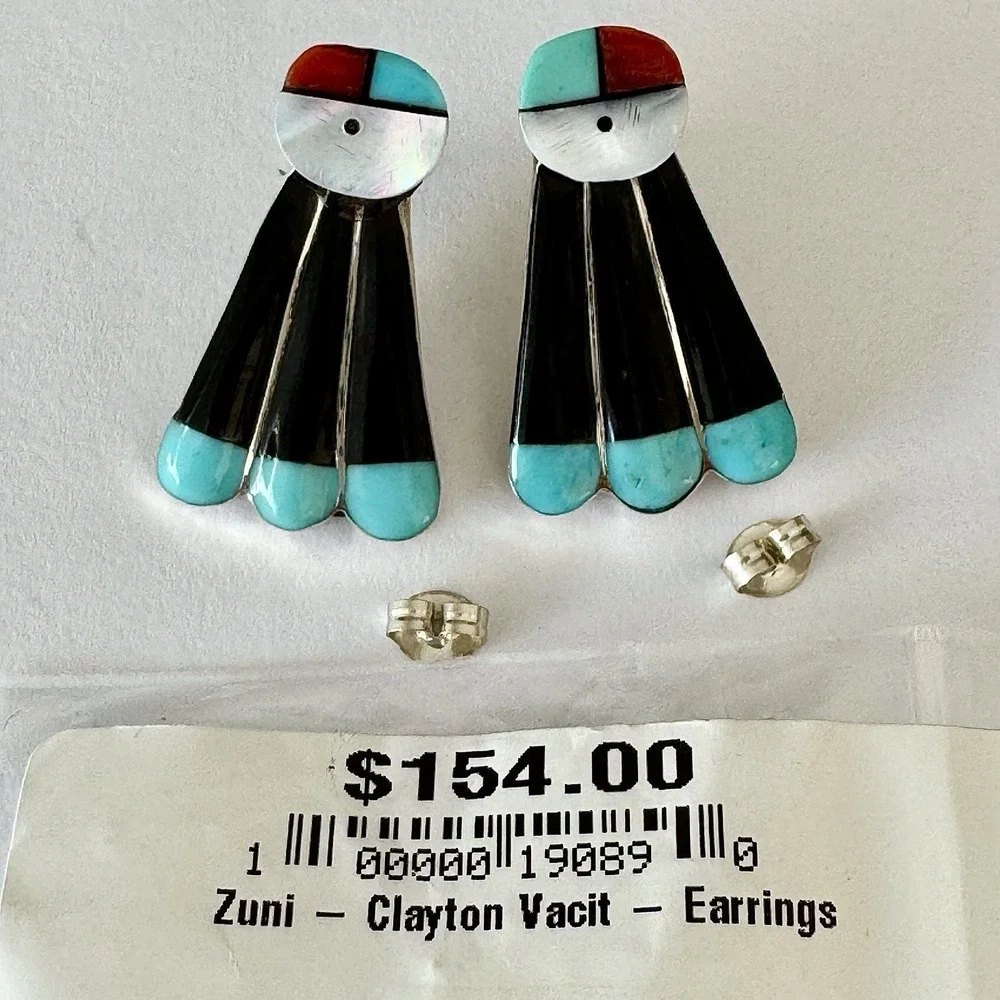 Zuni Sunface Stud Earrings Turquoise Post Inlay 1